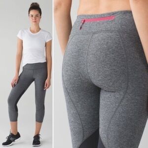 Lululemon Pace Rival Crop Heathered Black / Deep Coal /  Boom Juice ~ Size 6